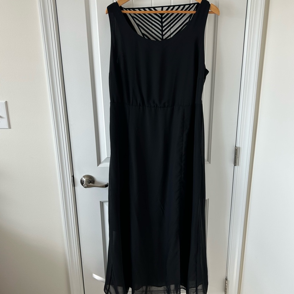 Kate & Mallory Black Sleeveless Maxi Dress with Striped Back Detail
